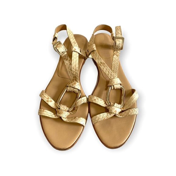 Roger Vivier Flat Sandals, Natural snake, Gold Ring, Sling Back, Size 37.5EU - Picture 5 of 13